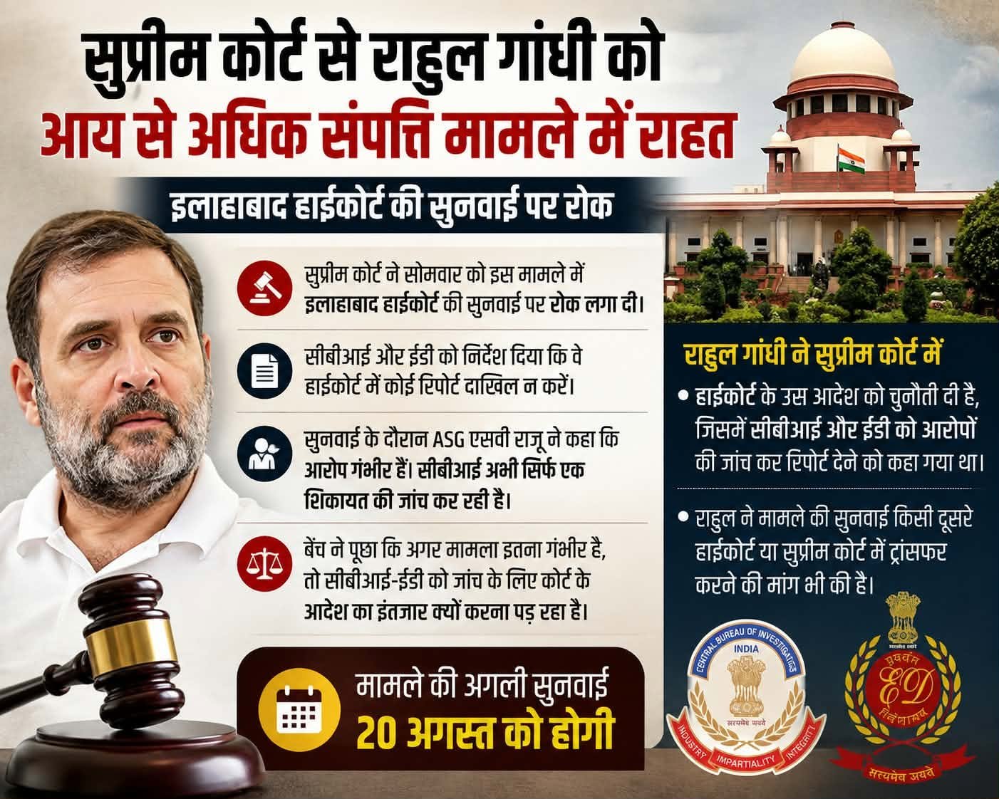राहुल गांधी की आय से अधिक संपत्ति मामले में सुप्रीम कोर्ट बोला – सीबीआई को जांच के लिए आदेश क्यों चाहिए