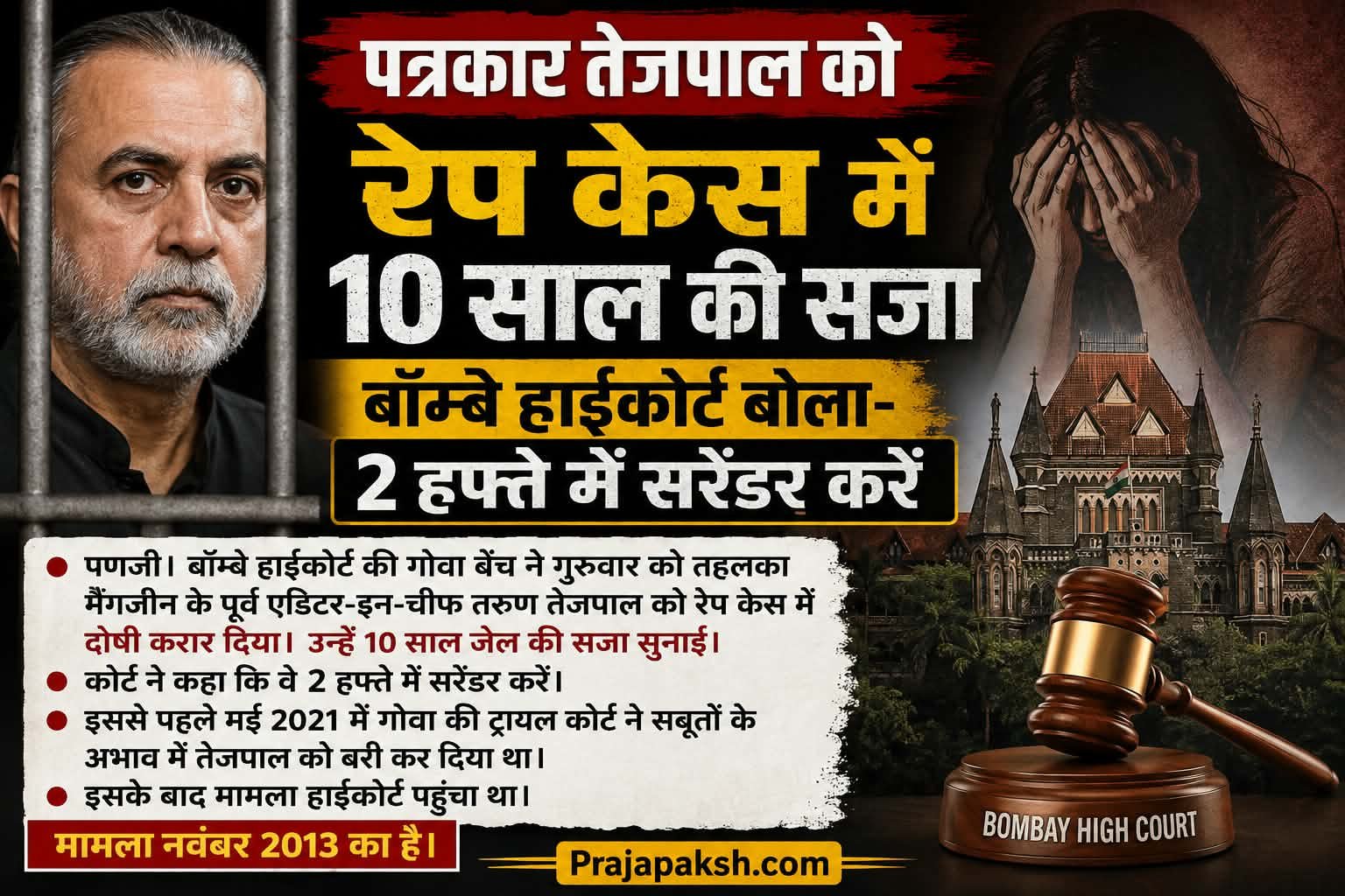 पत्रकार तेजपाल को रेप केस में 10 साल की सजा