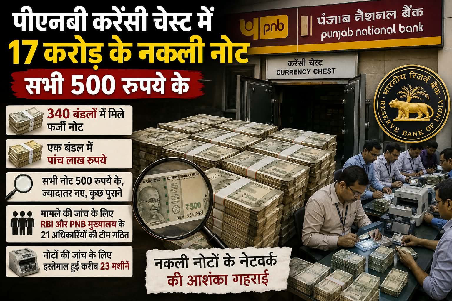 पीएनबी करेंसी चेस्ट में 17 करोड़ के नकली नोट, सभी 500 रुपये के
