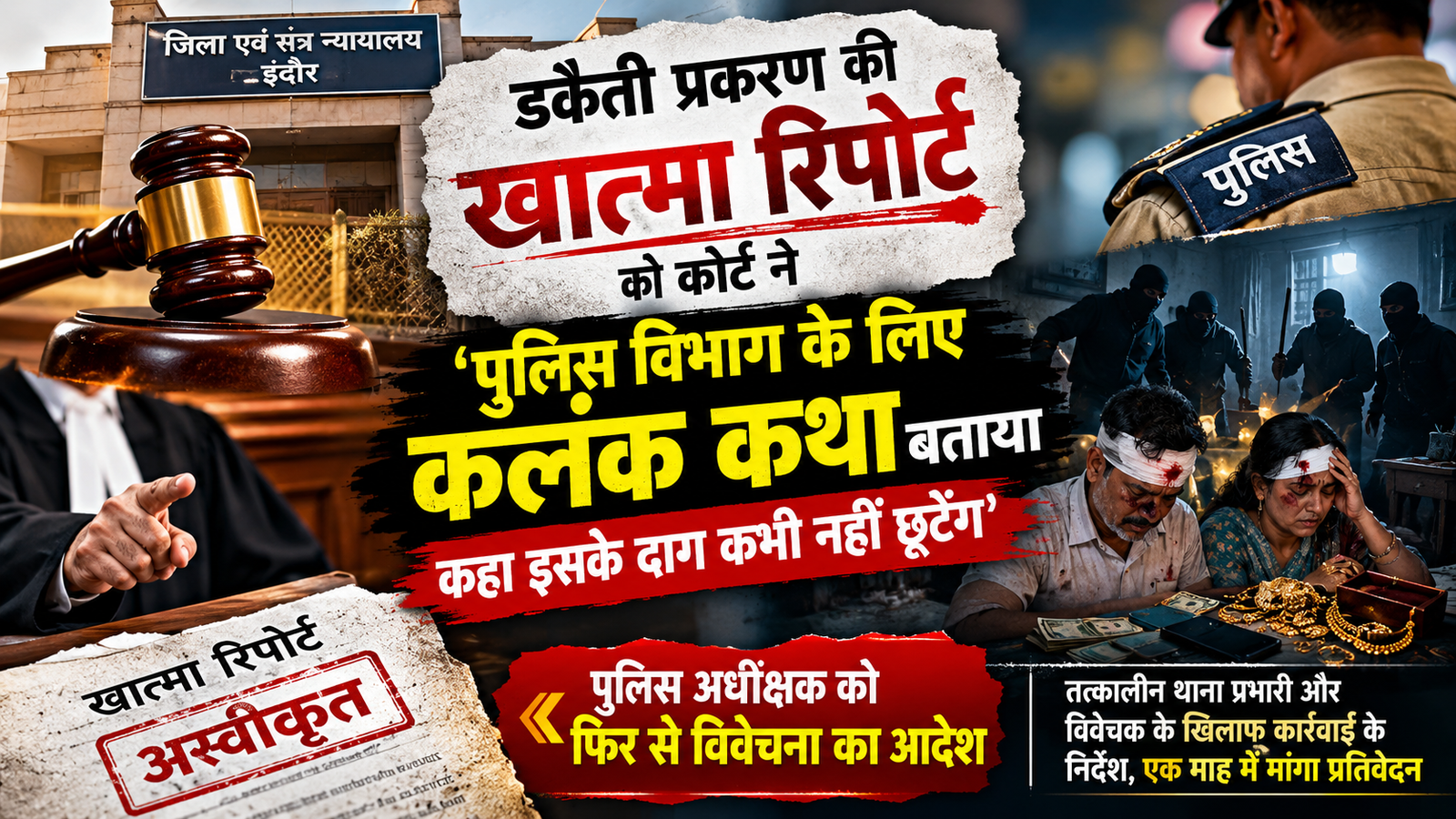 डक़ैती प्रकरण की खात्मा रिपोर्ट को कोर्ट ने पुलिस विभाग के लिए कलंक कथा बता कहा इसके दाग कभी नहीं छूटेंगे